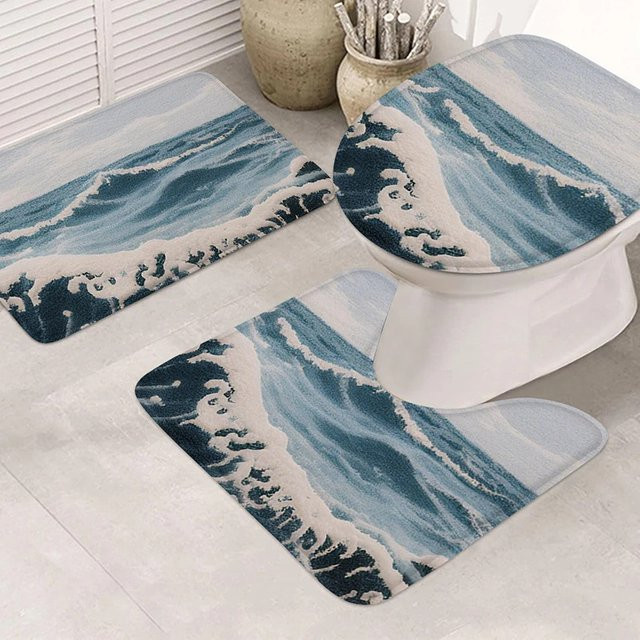 VIKAMA Badezimmermatte mit Ozeanwelt-Muster, rutschfest und saugfähig, maritime Design Bodenmatte für Duschraum und Badewanne - Bild 1