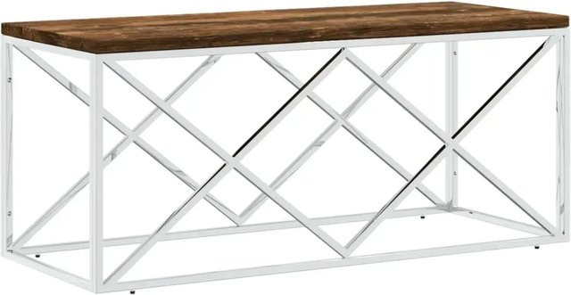 vidaXL Couchtisch Modell 1 aus Edelstahl und Altholz Massiv in Braun und Silber, B/T/H: 110 x 45 x 45 cm - Bild 1