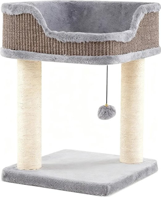 Costway Kratzbaum für Katzen in Grau mit großem Plüschsitz und integriertem Spielball, B/T/H: 38 x 38 x 51 cm - Bild 1