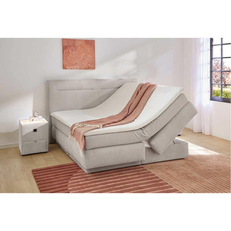 Boxspringbett Simone in Hellgrau mit Punktcord-Bezug und Bonell-Federkern, B/L: 180 x 200 cm - Bild 2