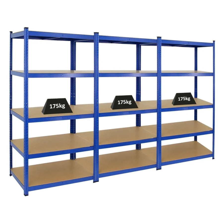 PROREGAL Taurus 3er Set Schwerlastregal aus Metall und MDF-Holzplatten, Blau, H x B x T: 180 x 90 x 60 cm - Bild 2