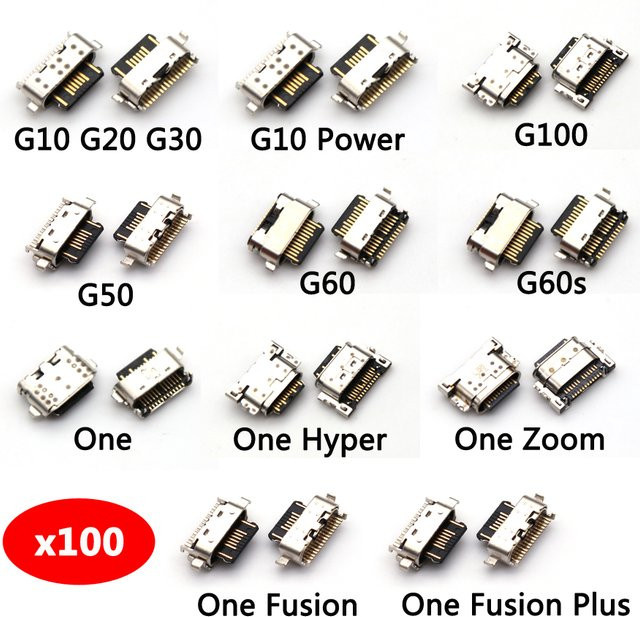 100 Stück USB-C Ladeport Ersatzteile in Silber für Motorola Moto G10 G100 G20 G30 G50 G60 Power One Hyper Zoom Fusion Plus Z3 - Bild 1