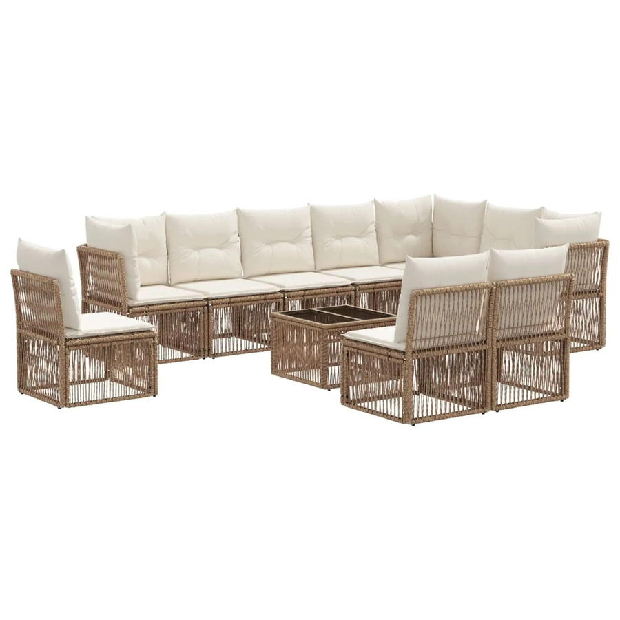 vidaXL Gartensofa-Set 11-tlg. in U-Form aus Poly-Rattan und pulverbeschichtetem Stahl, Beige mit Polstern und Kissen - Bild 2