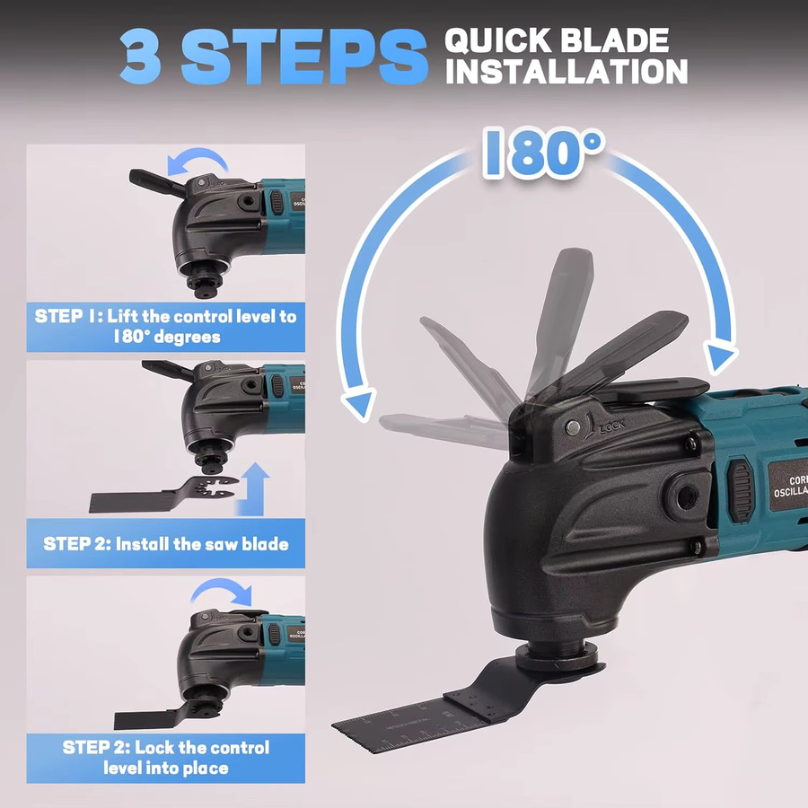 Makita 22000OPM Multi Tool Akku-Oszillierwerkzeug mit Schnellspanner für 18 V LXT Akkus in Blau - Bild 3