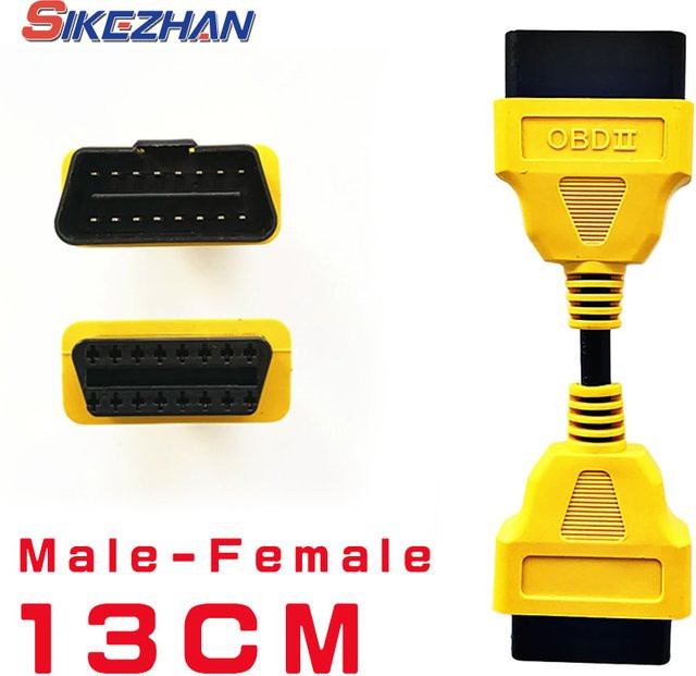 OBD2 Verlängerungskabel 16-Pin Männlich zu Weiblich Interface Adapter für ELM327, Gelb, Länge: 13 cm - Bild 1