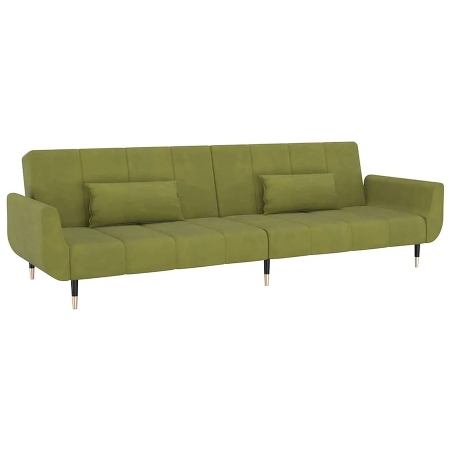 vidaXL Schlafsofa 2-Sitzer mit Schlaffunktion in Hellgrün aus Samt mit 2 Kissen - Bild 2