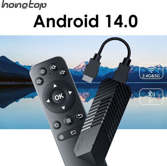 HONGTOP Smart TV Stick mit Android 14.0, 4K UHD Video Unterstützung, 2,4G/5G WIFI und Bluetooth 5.0, Media Player Set Top Box in Schwarz - Bild 1