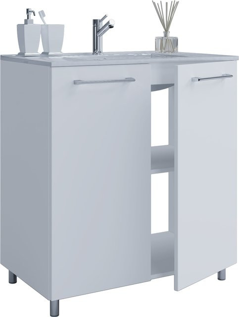 VCM 2-tlg. Badmöbel Set Badinos in Weiss mit Keramik-Waschtisch und Unterschrank, stehend, B/H/T: 60 x 86 x 46 cm - Bild 1