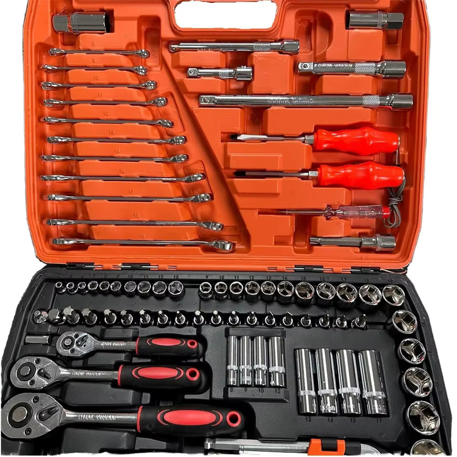 Podofo 121-teiliges Ratschen- und Steckschlüssel-Set in Multicolor mit 1/2 Zoll, 3/8 Zoll und 1/4 Zoll Ratschen sowie Hülsen und Kombischlüsseln für Autoreparaturen und Mechanikerarbeiten - Bild 4