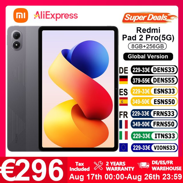 Xiaomi Redmi Pad 2 Pro 5G Tablet mit 12,1 Zoll 2,5K Display, 8GB RAM, 256GB Speicher, 12000mAh Akku, Farbe: Grau - Bild 1