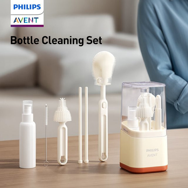 Philips Avent Babyflaschen-Reinigungsset mit Flaschenbürste, Saugerbürste, Strohhalmreiniger, Trockengestell und Aufbewahrungsbox, BPA-frei, Mehrfarbig - Bild 1