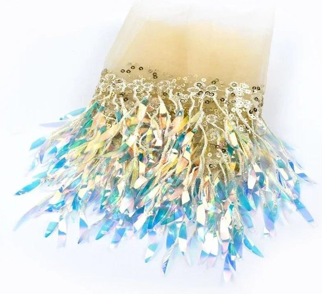 Netz mit Quasten, Fransen und Pailletten als Spitzenbesatz für DIY Nähzubehör in Multicolour - Bild 1