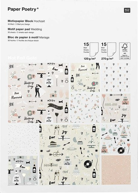 Rico Design Paper Poetry Motivpapierblock Hochzeit mit 30 Blatt in Weiß, Puder und Mehrfarbig - Bild 1