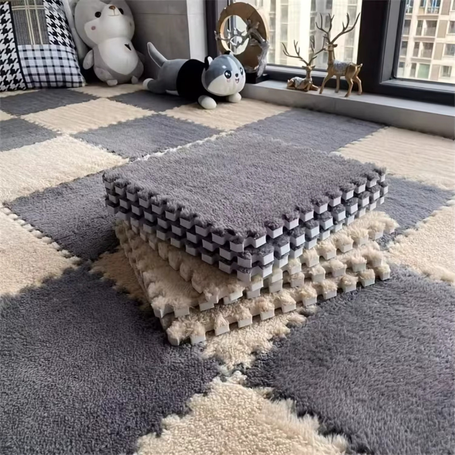 DHDH Baby Plüsch Bodenmatte aus EVA Schaum, Rutschfeste und Waschbare Puzzle Spielmatte für Kinderzimmer, Grau - Bild 1