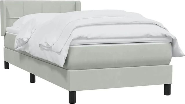vidaXL Boxspringbett mit Matratze in Hellgrau aus Samt, Hybrid-Bett mit Taschenfederkern, B/T/H: 90 x 220 cm - Bild 1