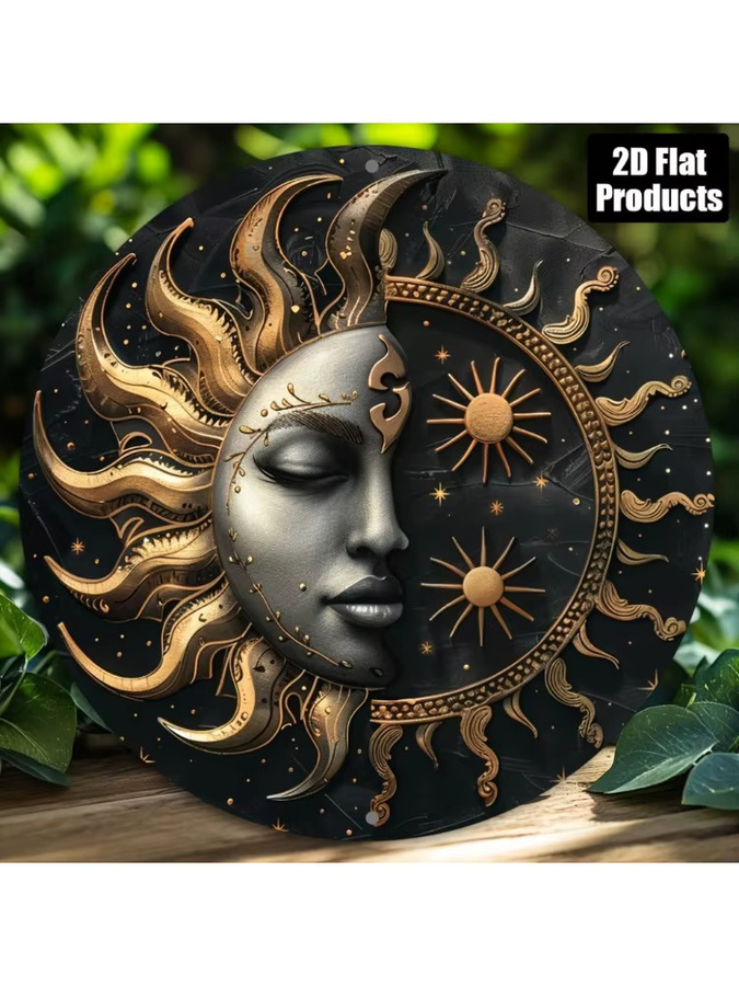 CIFBUY Rundes Aluminiumschild mit Sonnen- und Mond-Motiv in Multicolour, Metallkunst-Wanddeko im Boho-Stil, Durchmesser: 20,32 cm - Bild 5