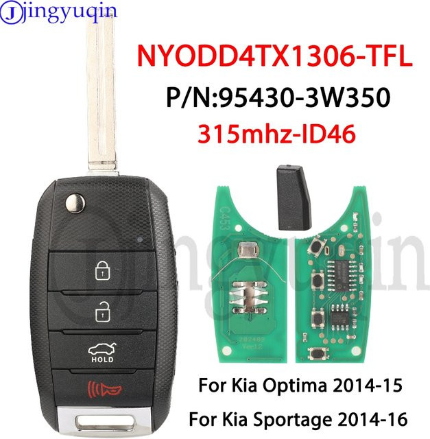 Jingyuqin Fernbedienung Autoschlüssel für Kia Sportage 2014-16 und Optima 2014-15, 315MHz ID46 4BT, Schwarz - Bild 1