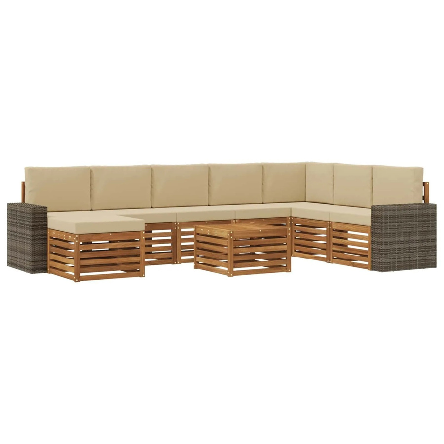 vidaXL Outdoor-Sofagarnitur L-Form aus massivem Akazienholz mit 9 Kissen in Natur-Beige - Bild 2