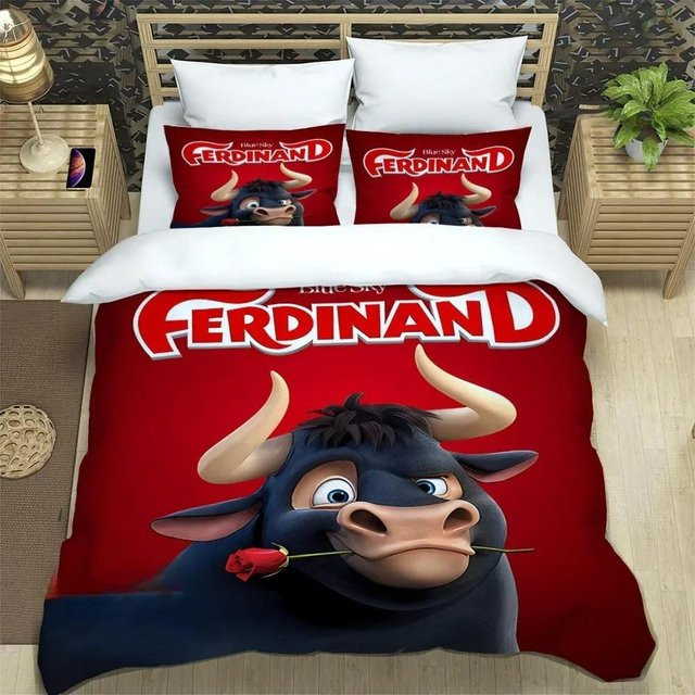 Binchi Outdoor Product Bettwäscheset Ferdinand Cartoon mit 3D-Druck, Farbe: Rot, Material: Mikrofaser, Set bestehend aus Bettbezug und Kissenbezug, Breite: 135 cm, Länge: 200 cm - Bild 1