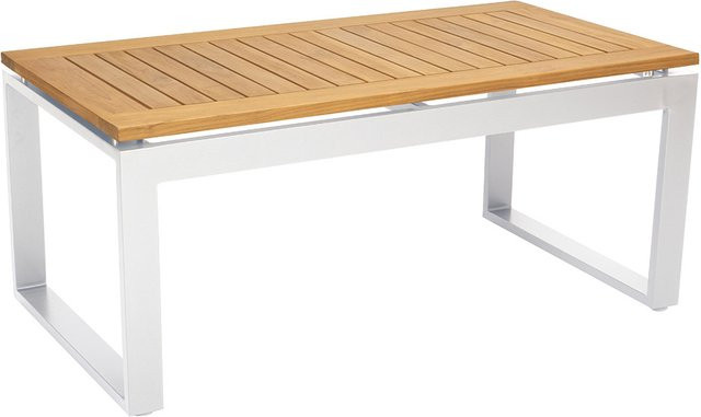 Stern Beistelltisch Allround aus Aluminium in Weiß mit FSC-zertifizierter Teakholzplatte, B/T/H: 60 x 46 x 60 cm - Bild 1