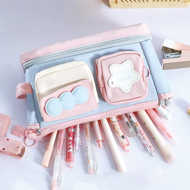JETTING Federmäppchen Dopamine Color Block Kawaii Ins-Stil in Pink und Multicolour mit großem Fassungsvermögen und mehreren Fächern - Bild 1