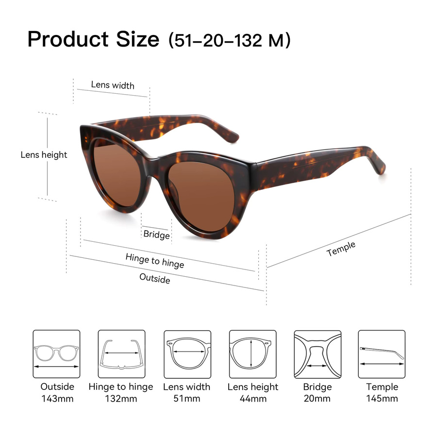ZENOTTIC Sonnenbrille, Vollrand, Acetat, braun, Damen - Bild 4