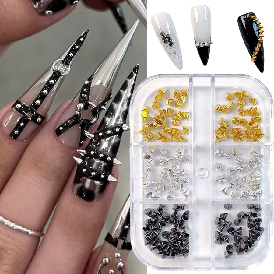 MAFANAILS Nagel Charms Nieten Strasssteine, Schwarz Silber Metallic, 150 Stück - Bild 1