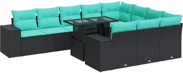 vidaXL 11-teilige Garten-Sofagarnitur in U-Form aus schwarzem Poly-Rattan mit Kissen und pulverbeschichtetem Stahlgestell - Bild 1