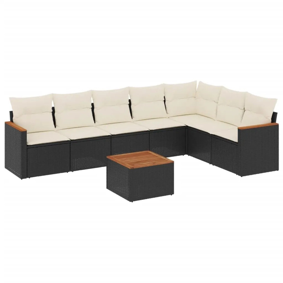 vidaXL 8-teilige Garten-Sofagarnitur aus Poly-Rattan und Akazienholz in Schwarz mit cremeweißen Kissen - Bild 2