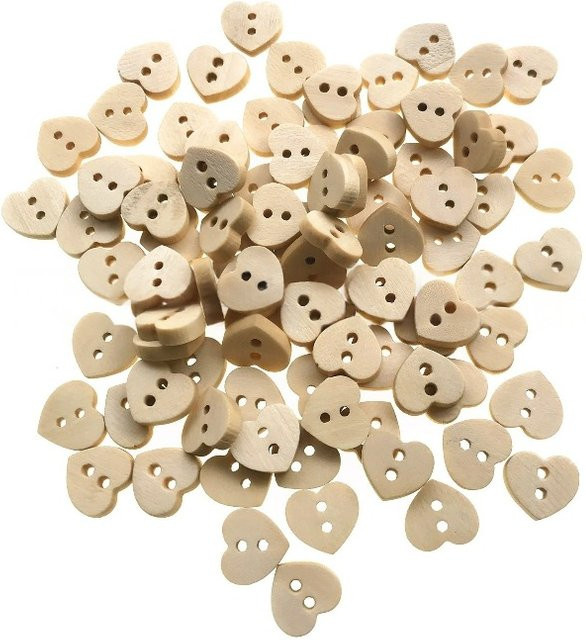 100 Stück Holzknöpfe in Herzform, Farbe Beige, Durchmesser: 12 mm, DIY Nähzubehör für Kleidung und Dekoration - Bild 1