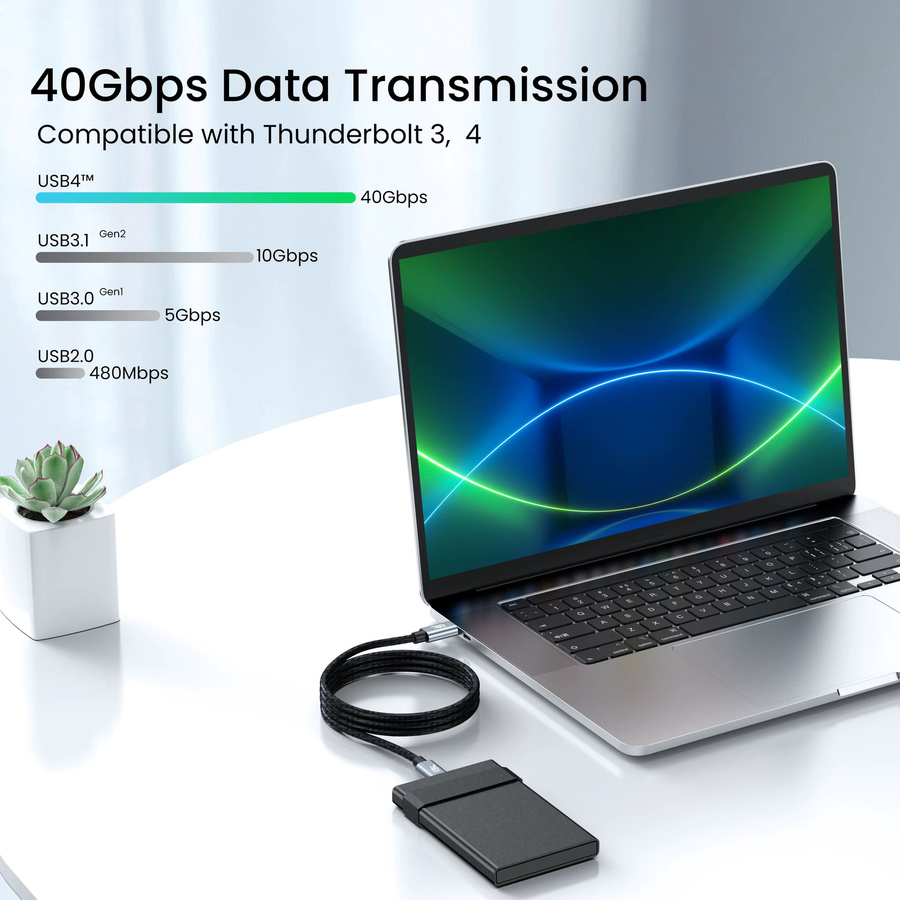 NIERBO USB-C-Kabel USB 4.0 in Grau mit 240 W, 40 Gbit/s und Thunderbolt 4 Kompatibilität für 8K Video und schnelles Laden - Bild 3