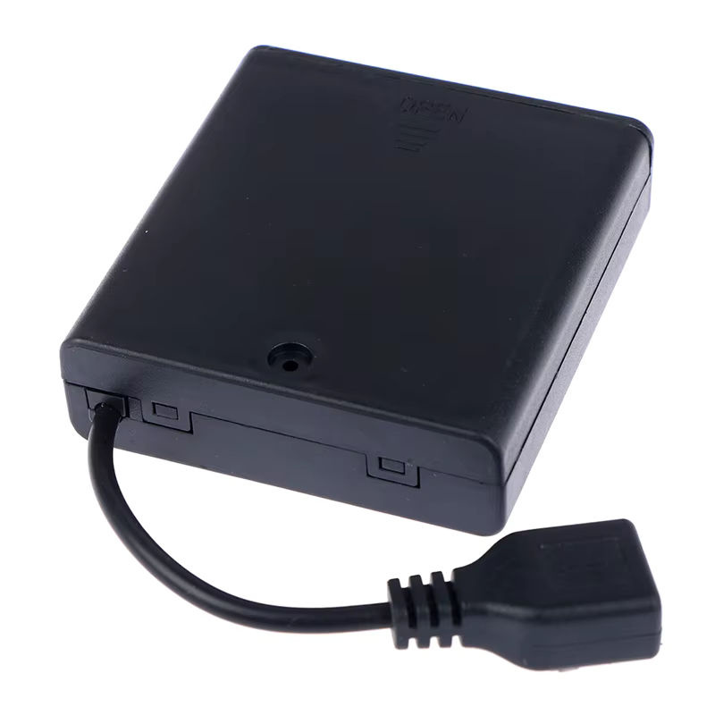 USB-Batteriekasten für 4 x AA Batterien mit Schalter und Abdeckung in Schwarz für 5 V LED-Streifenlichter - Bild 2