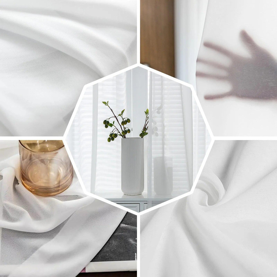 Yifulin Transparentes Tüll-Vorhang mit Kaffeebohnen-Motiv, Chiffon-Gardine für Wohnzimmer und Küche, B: 135 cm, H: 160 cm - Bild 2