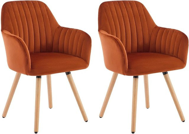 Vente-unique Eleana Stuhl mit Armlehnen aus Samt und Metall in Terracotta/Orange, Breite: 56 cm, Tiefe: 56 cm, Höhe: 56 cm - Bild 1