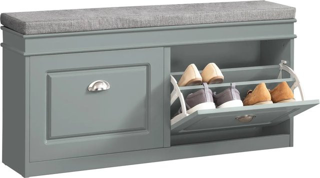 SoBuy Schuhkipper Sitzkommode FSR64 mit Sitzkissen in Grau, B/T/H: 104 x 52 x 24 cm - Bild 4