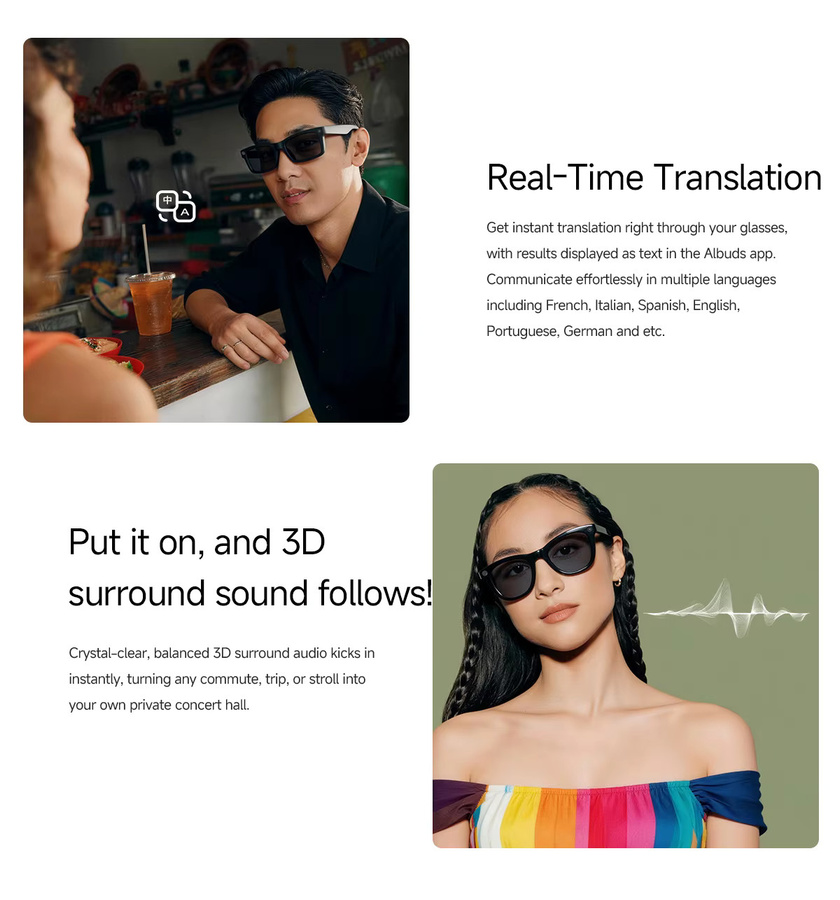 Uhoofit MT5 Ultra AI Smart-Brille mit Echtzeit-Übersetzung, 800W Pixel Kamera für Foto- und Videoaufnahmen, wasserdichte Smart-Sonnenbrille in Schwarz oder Braun - Bild 2
