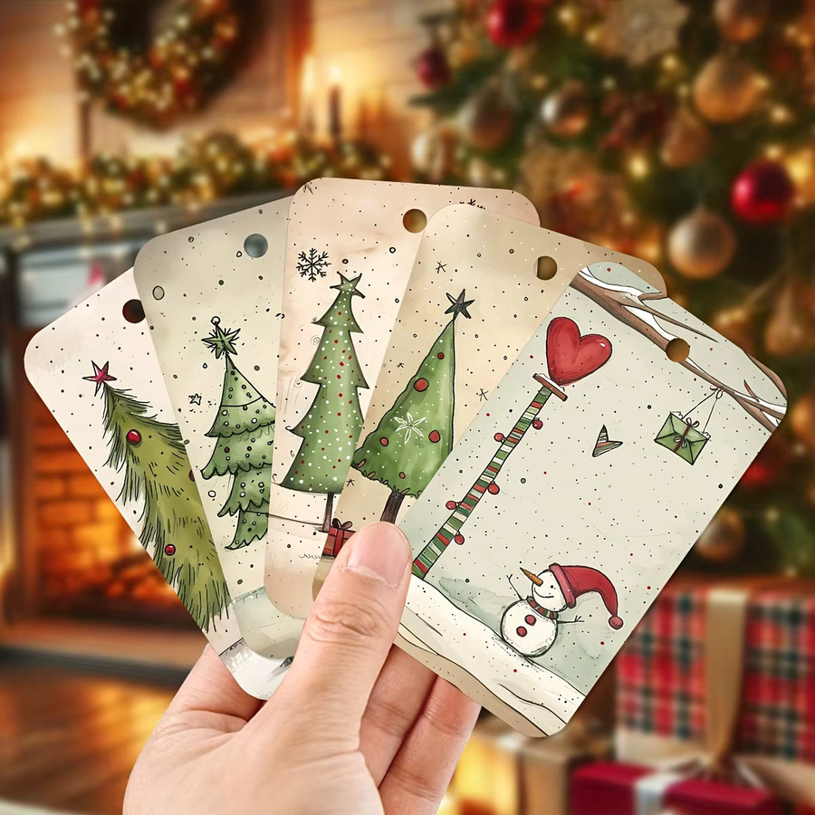 50 Stück Vintage-Weihnachtsgeschenkanhänger aus Holz in Mehrfarben mit Schnur für Bastelarbeiten und Dekoration - Bild 2