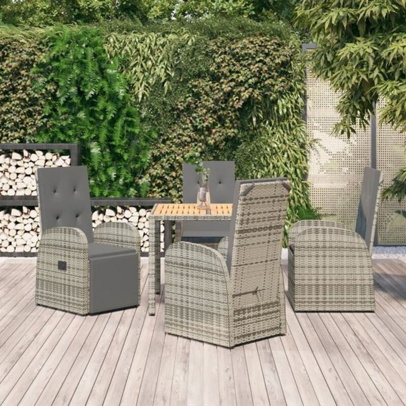 5-tlg. Garten-Essgruppe aus Polyrattan mit Kissen in Grau von Vidaxl - Bild 1