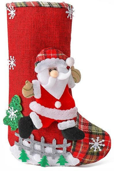 NATAWA Weihnachtsstrümpfe mit 3D-Muster in Rot als hängende Weihnachtsdekoration - Bild 1