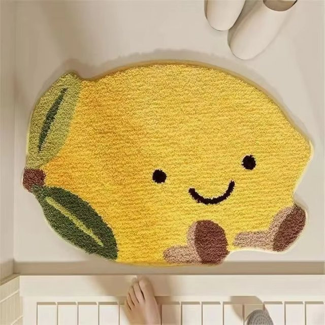 VIKAMA Plüschteppich Zitronen-Design gelb, oval, rutschfest und wasserabsorbierend, B/T: 60 x 40 cm - Bild 1