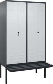 C+P Spind Classic PLUS Schwarz-Weiß Sitzbank mit 4 Abteilen und Sicherheits-Drehriegel, B/T/H: 212 x 120 x 81,5 cm - Bild 1