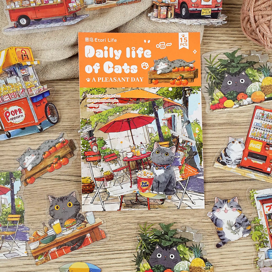 Etori Life Street Vendor Healing Cat Life Aufkleber, 15-teiliges Set - Bild 2