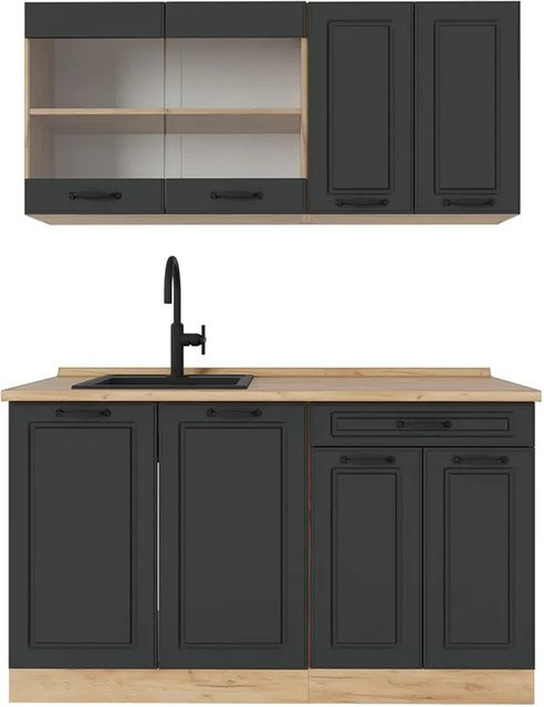 Vicco R-Line Küchenzeile Landhausstil in Anthrazit und Eiche, Breite: 140 cm - Bild 1