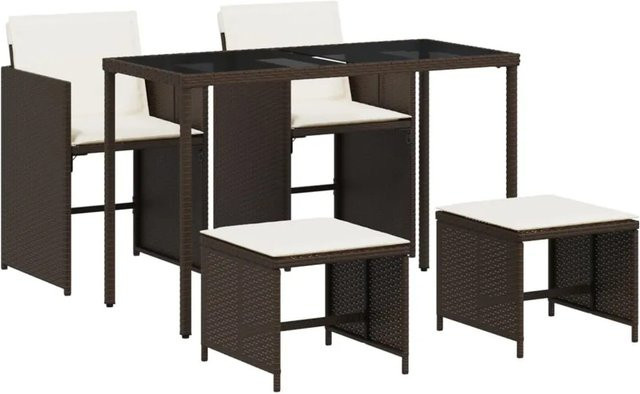 vidaXL 5-teilige Garten-Essgruppe aus Poly-Rattan mit Kissen in Braun und Weiß - Bild 1