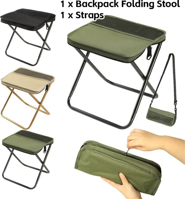 Alloet Rucksackhocker mit integriertem Aufbewahrungsstuhl und Netztasche, zusammenklappbarer Outdoor-Sitz aus Textilene und Metall, Beige - Bild 1