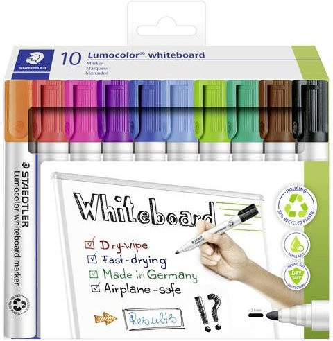 Staedtler Lumocolor 351 C10 Whiteboardmarker Set mit Bullet-Spitze, 10 Stück, Mehrfarbig - Bild 1