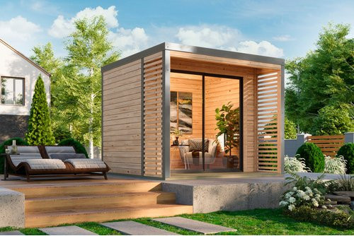 Karibu Gartenhaus Abelbeck in Braun mit Außenmaßen B: 276 cm, H: 231,5 cm, T: 276 cm - Bild 1