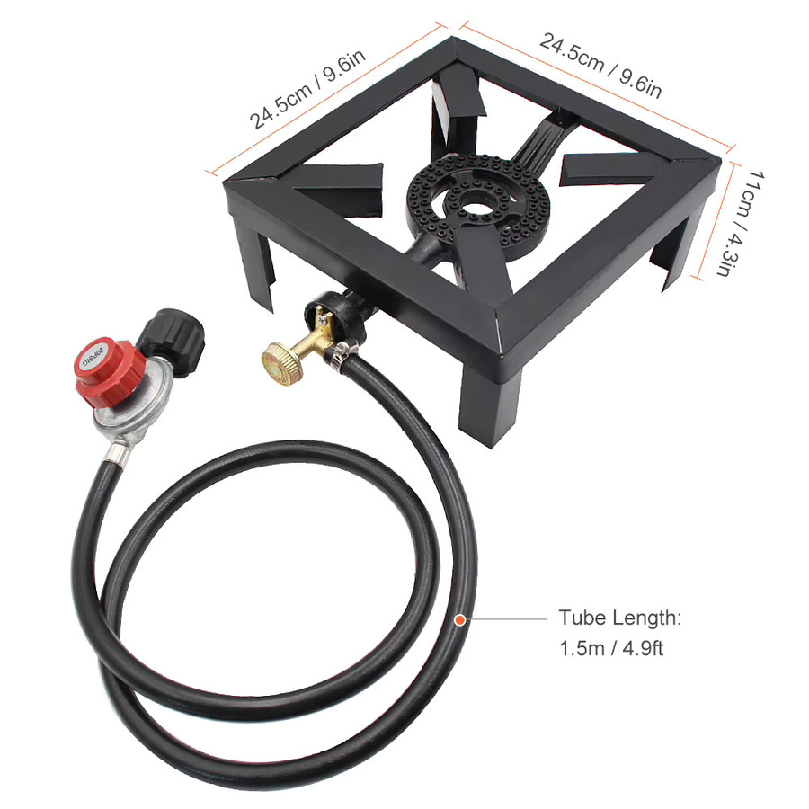 Tragbarer Outdoor-Gasherd mit 8KW Gusseisen-Brenner und Eisenrahmen in Schwarz - Bild 2