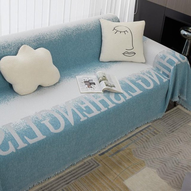 Super Six Sofaüberwurf aus Chenille in Blau mit geometrischem Sternenmuster, B/H: 180 x 130 cm - Bild 1