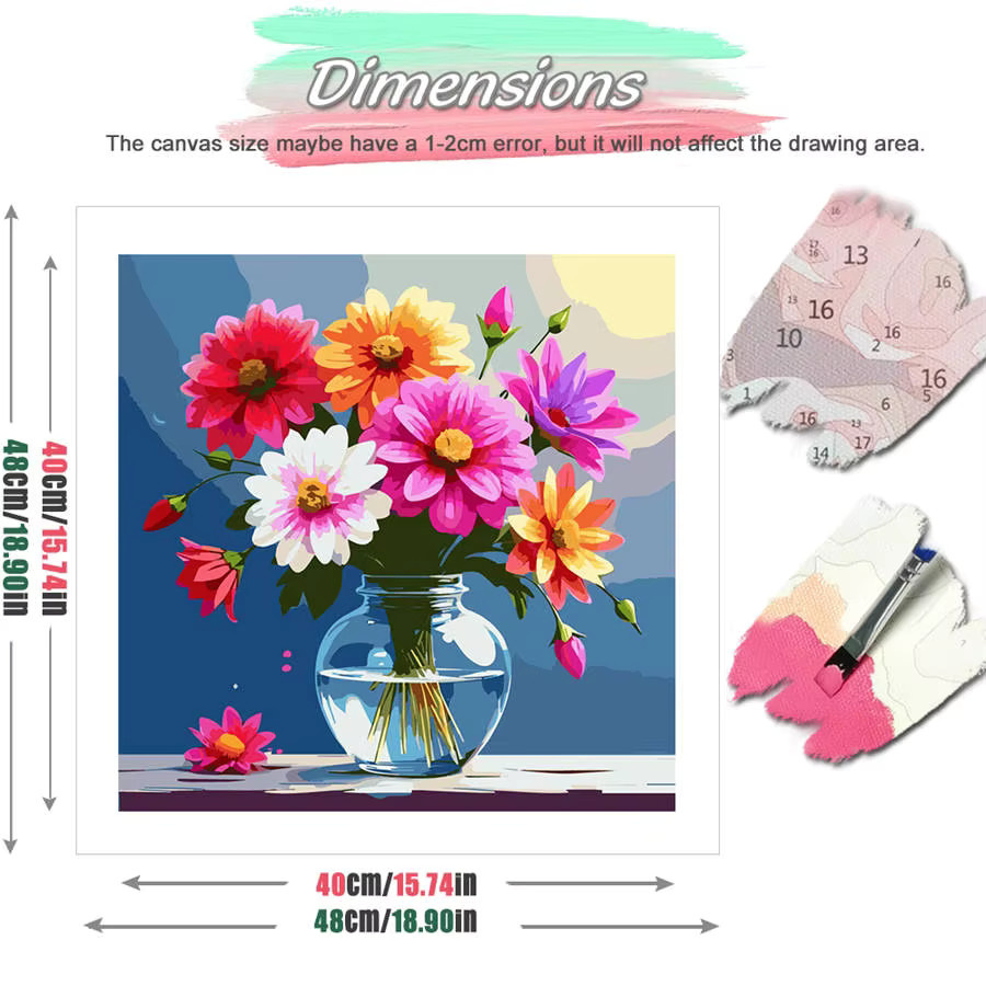 HUACAN Malen nach Zahlen, Blumenstrauß in Glasvase, DIY-Ölzeichnung - Bild 2